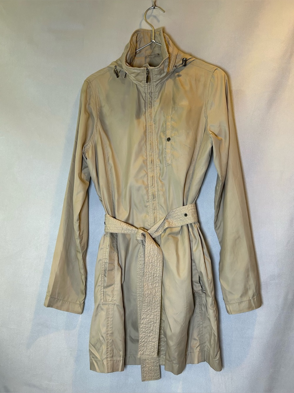 Eddie Bauer Lightweight Y2K Packable Travel Utility Trench Coat Beige Tan Size S